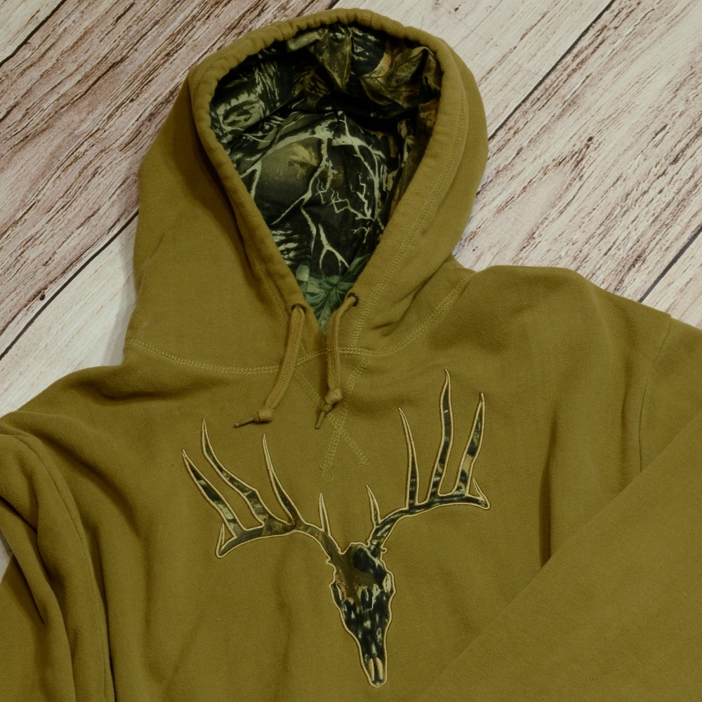 Cabela's Solid Brown Hoodie with Camouflage Deer